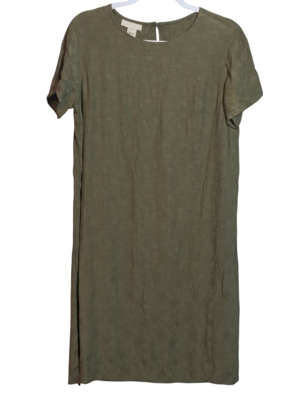 J. Jill Olive Green Short Sleeve Shift Dress Relaxed Embroidered Tall Size MT